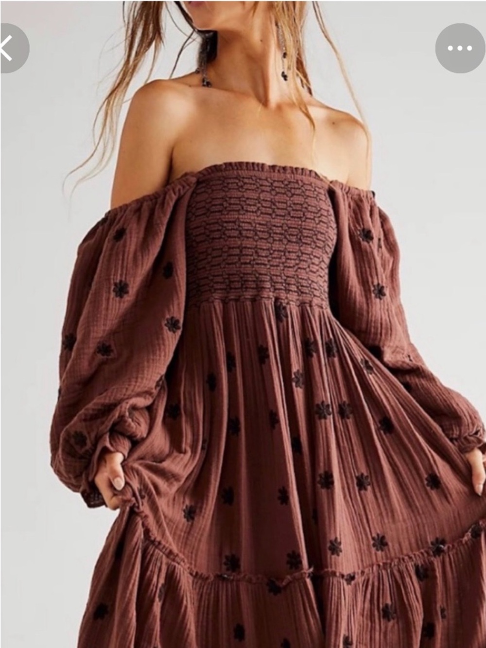 FREE PEOPLE Dahlia Floral Embroidered Brown Boho Maxi Dress Women’s Size Large - Picture 10 of 10